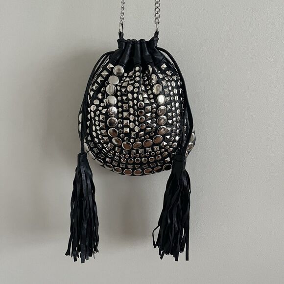 Studded Tassel Crossbody Bag Faux Leather Boho Indie Western Grunge Festival - Picture 4 of 11